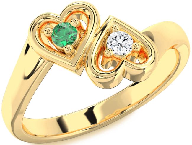Gold Silver Heart Two Stone Promise Ring