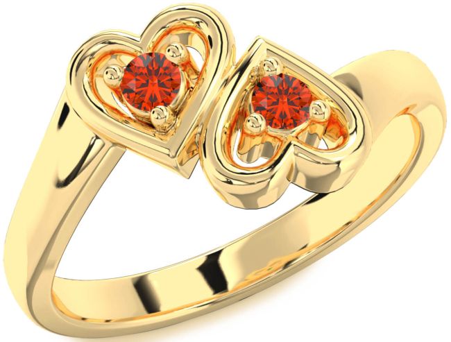Fire Opal Gold Heart Two Stone Ring