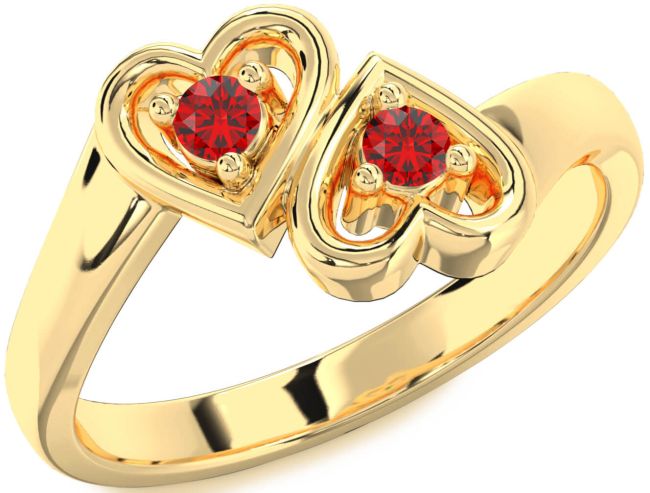Ruby Gold Heart Two Stone Birthstone Ring