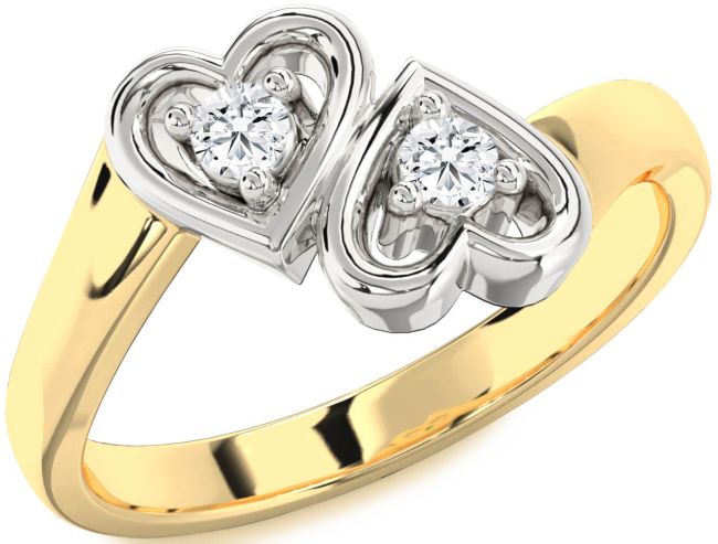 Diamond Platinum & Yellow Gold Heart Two Stone Ring
