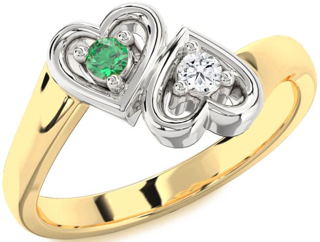Gold Silver Heart Two Stone Promise Ring