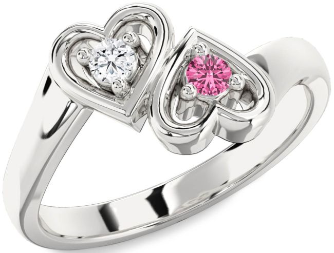 Silver Heart Two Stone Promise Ring