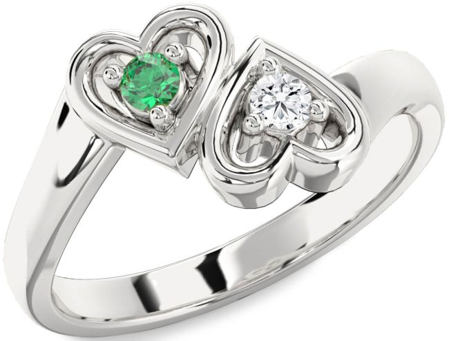 Silver Heart Two Stone Promise Ring