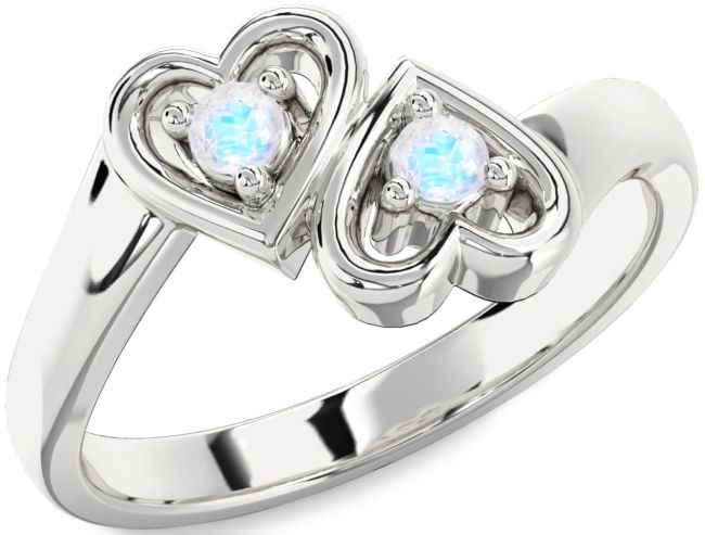Moonstone Silver Heart Two Stone Ring