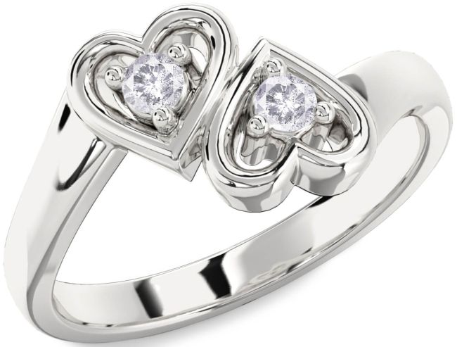 Salt & Pepper Diamond Silver Heart Two Stone Ring
