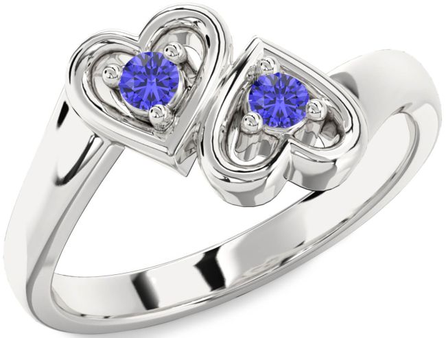 Tanzanite Silver Heart Two Stone Ring
