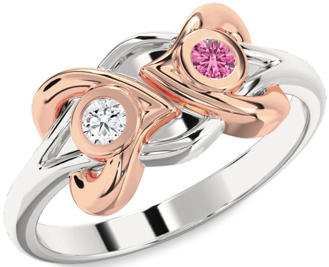 Platinum & Rose Gold Heart Two Stone Promise Ring