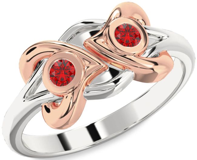 Ruby Rose Gold Silver Heart Two Stone Birthstone Ring
