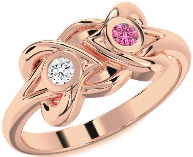 Rose Gold Silver Heart Two Stone Promise Ring