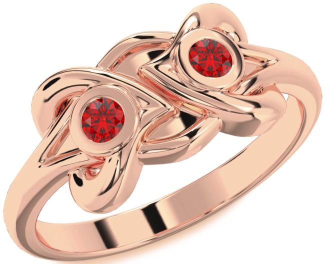 Ruby Rose Gold Silver Heart Two Stone Birthstone Ring
