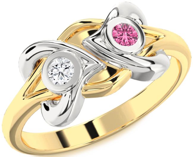 Gold Silver Heart Two Stone Promise Ring