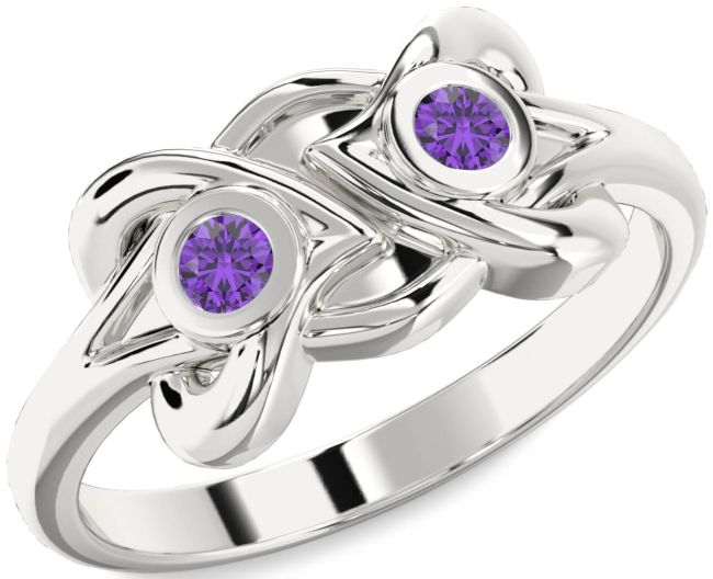 Amethyst Silver Heart Two Stone Birthstone Ring
