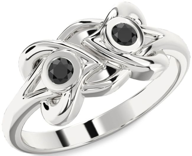 Black Onyx Silver Heart Two Stone Ring