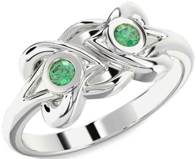 Emerald Silver Heart Two Stone Birthstone Ring