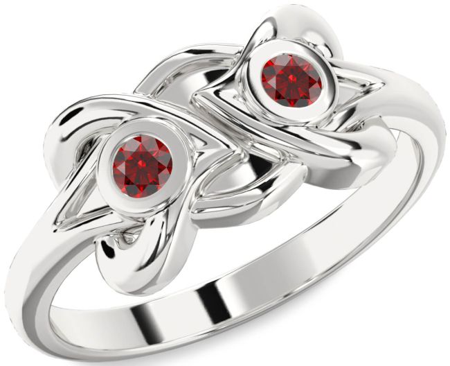 Garnet Silver Heart Two Stone Birthstone Ring