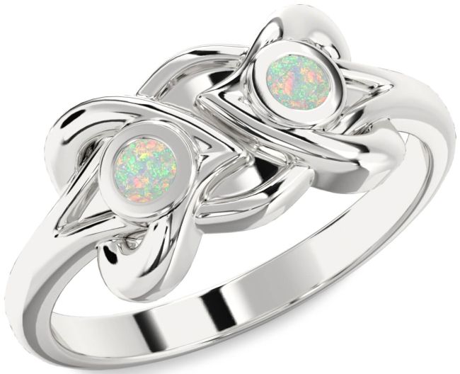 Opal Silver Heart Two Stone Birthstone Ring