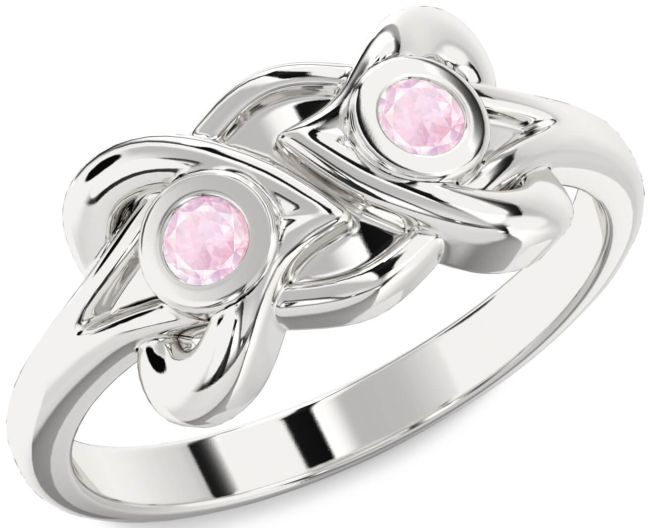 Rose Quartz Silver Heart Two Stone Ring