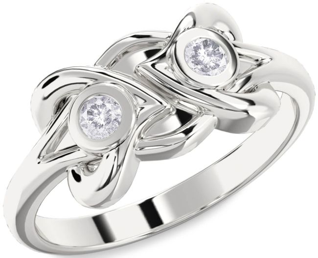 Salt & Pepper Diamond Silver Heart Two Stone Ring