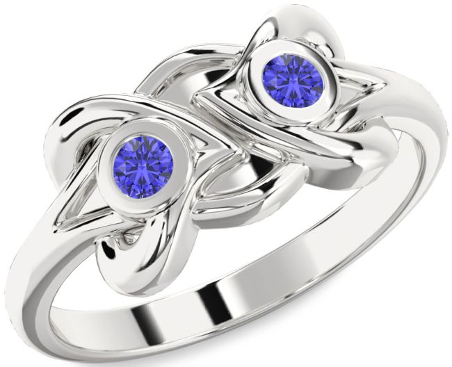 Tanzanite Silver Heart Two Stone Ring