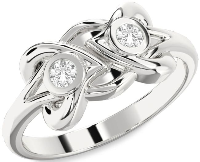 White Sapphire Silver Heart Two Stone Ring