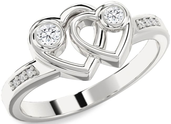 Diamond White Rose Gold Heart Two Stone Ring