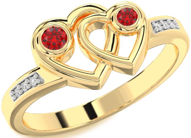 Diamond Ruby Gold Heart Two Stone Birthstone Ring