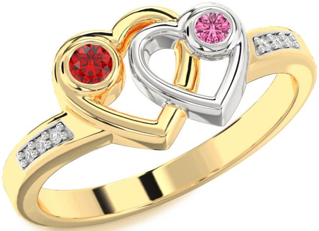 Diamond White Yellow Gold Heart Two Stone Promise Ring