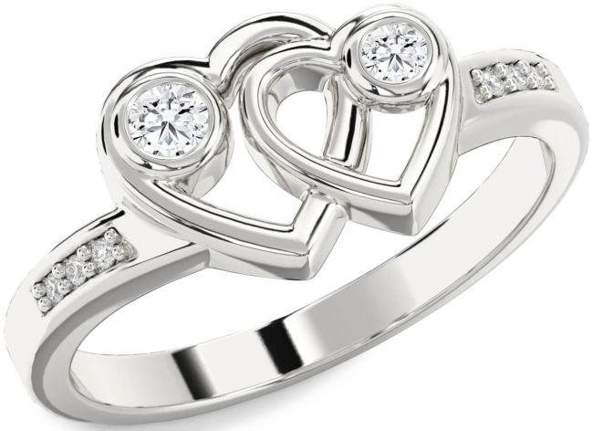 Diamond Platinum Heart Two Stone Ring