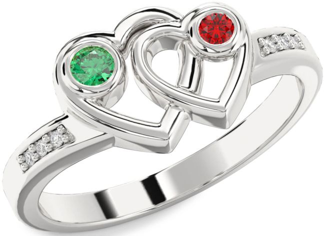 Diamond Silver Heart Two Stone Promise Ring