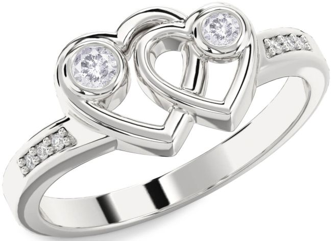 Salt & Pepper Diamond Silver Heart Two Stone Ring