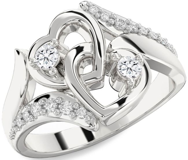 Diamond White Rose Gold Heart Two Stone Ring