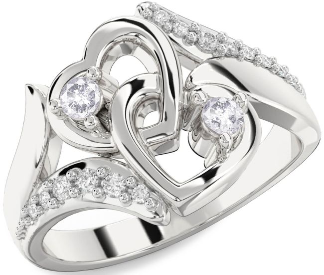 Salt & Pepper Diamond Silver Heart Two Stone Ring